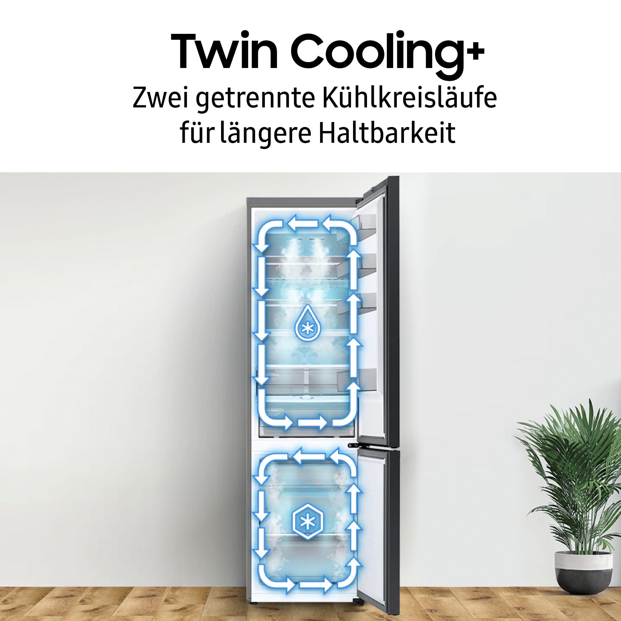 Samsung RL38T607BB1/EF Kühl-Gefrierkombination, 203 cm, 387 l, Kühlschrank mit Gefrierfach, Twin Cooling+, No Frost+, SpaceMax, Optimal Fresh+, Humidity Fresh, Premium Black Steel