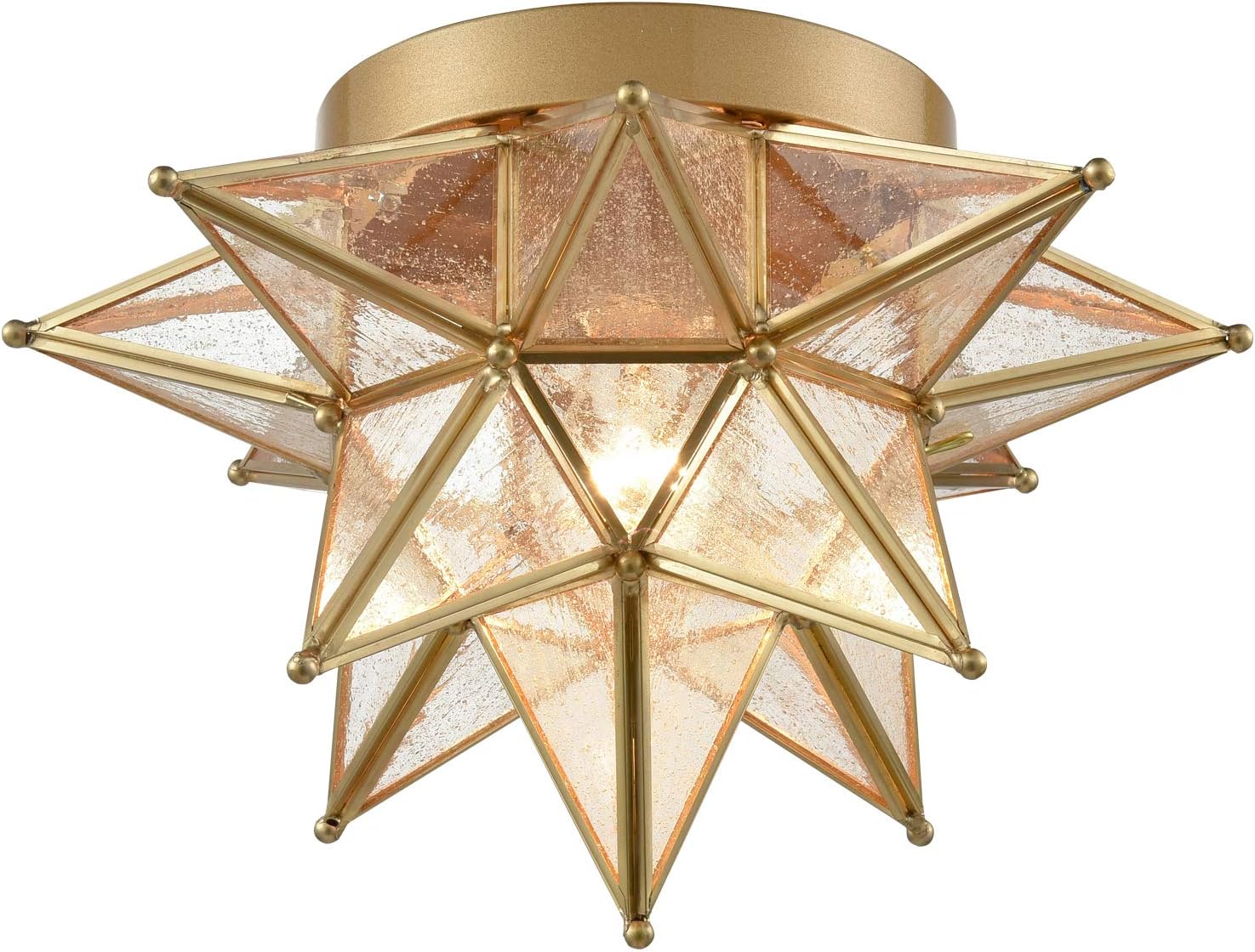 DAYCENT Brass Moravian Star Flush Mount Ceiling Light with Seeded Glass Shade Modern Gold Moroccan Star Ceiling Light Fixture for Hallway Bedroom Kitchen