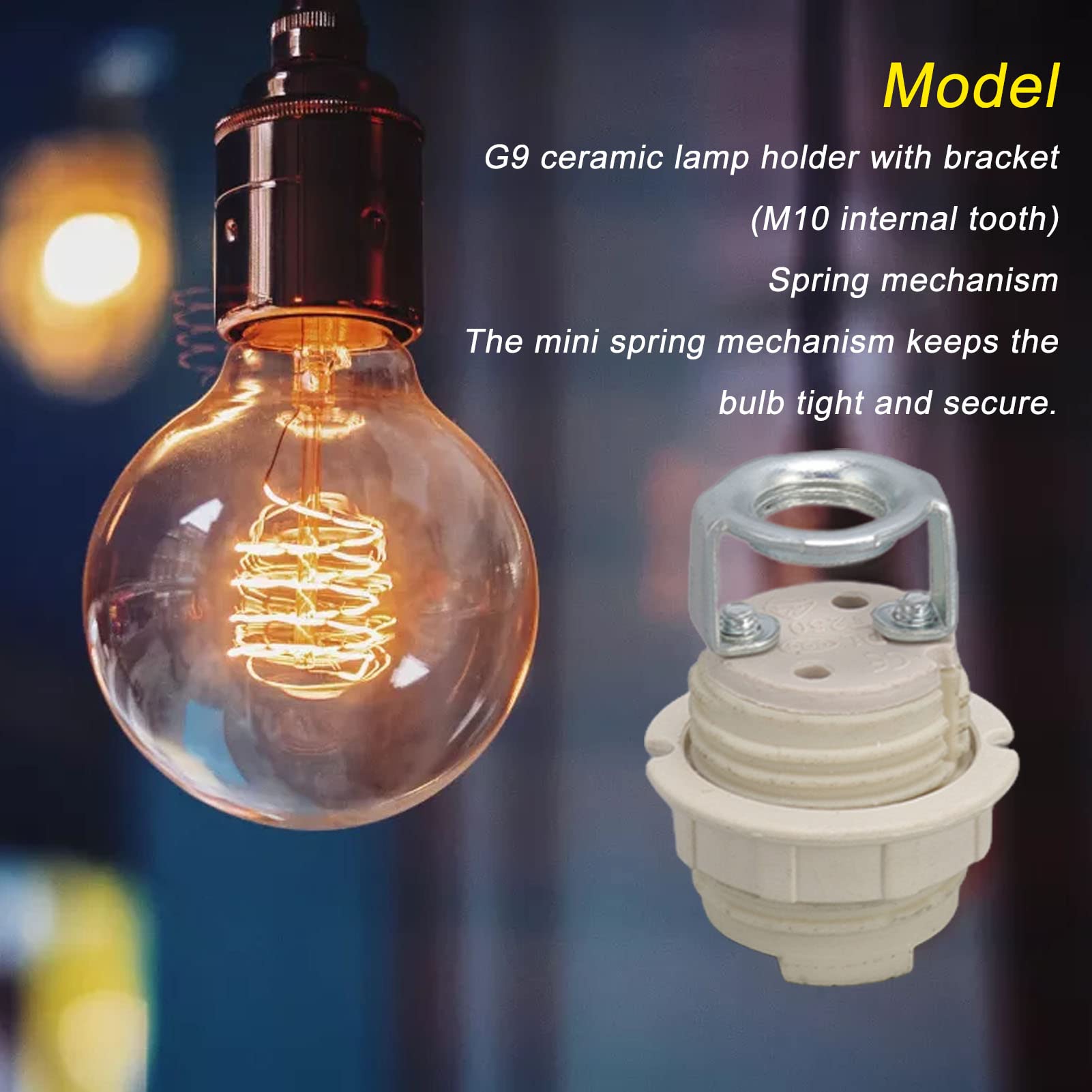 Lamp Base Socket G9 Ceramic Lampholder with Zinc Alloy M10 Ring Lamp Socket Kit Lamp Base Socket Lamp Socket