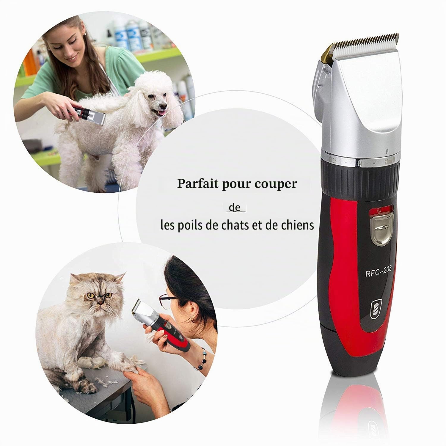Ceramics RFC-208 Kit de toilettage pour animaux de compagnie silencieux et silencieux avec technologie Turbo Sense et 4 embouts pour 25 longueurs de coupe, tondeuse sans fil rechargeable pour animaux