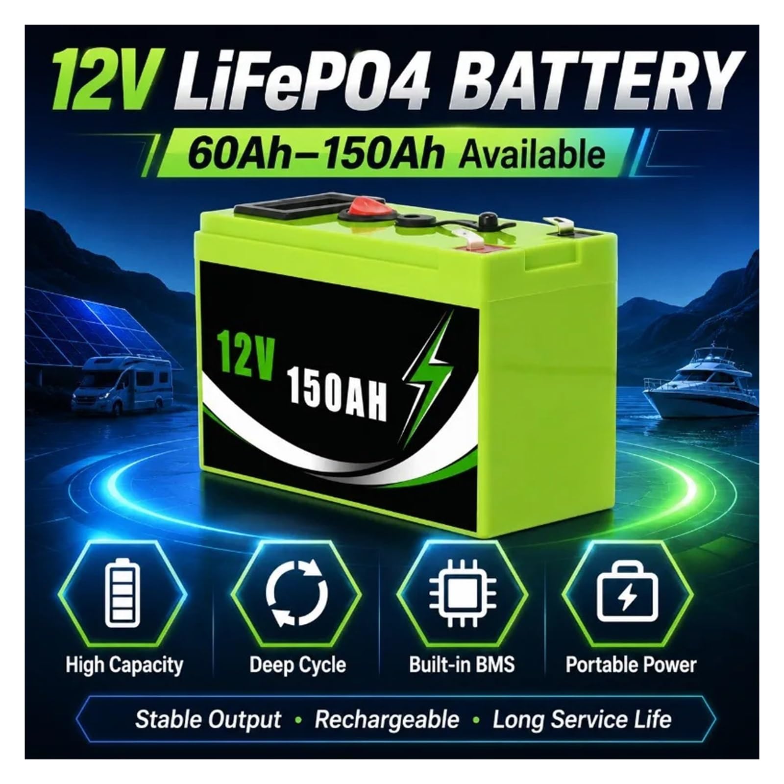 Ciclo Profundo Del Indicador Digital De La Batería 60-150Ah De 12V LiFePO4