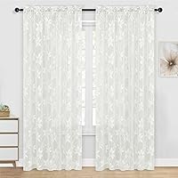 Vista 46 de DWCN Cortinas traslúcidas para cocina, bolsillo para barra de encaje floral beige, 52 x 36 pulgadas, 2 paneles Encaje Beige