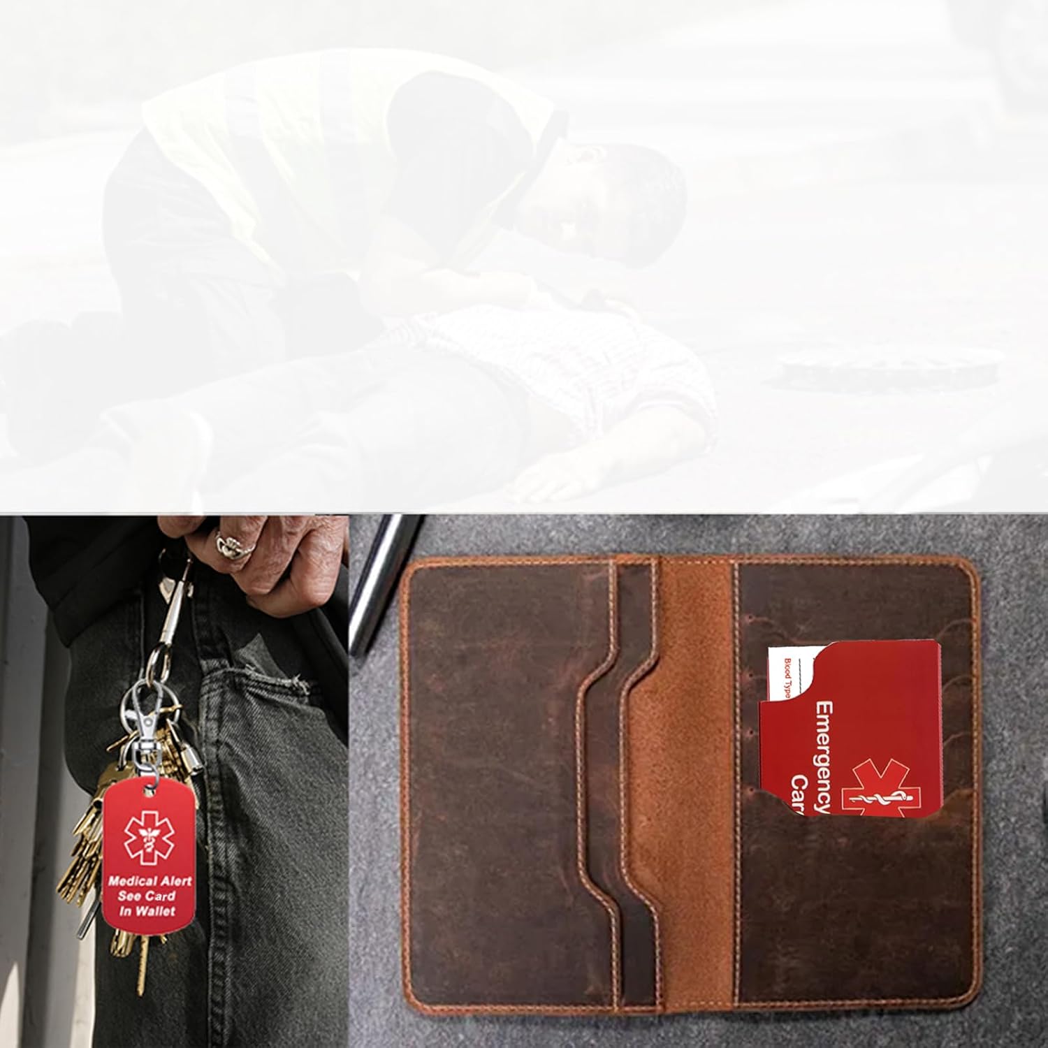 4 Pack Medical Alert Emergency Contact Information Id Card for Wallet and 2 Pcs Medical Alert See Card in Wallet Keychain