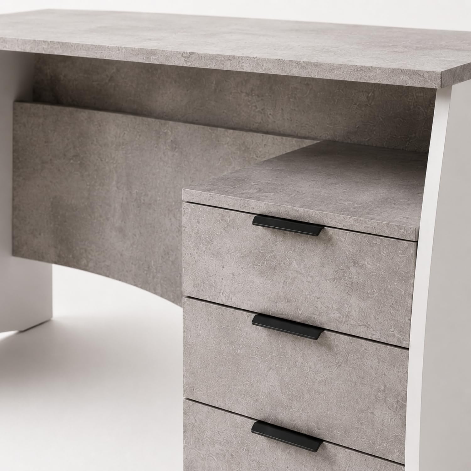 Arreditaly Scrivania con 3 Cassetti Bliss Scrittoio da Studio o Ufficio Mobile Desk da Soggiorno Sala da Pranzo 136 x 74 x 67 cm Colore Bianco E Grigio Cemento