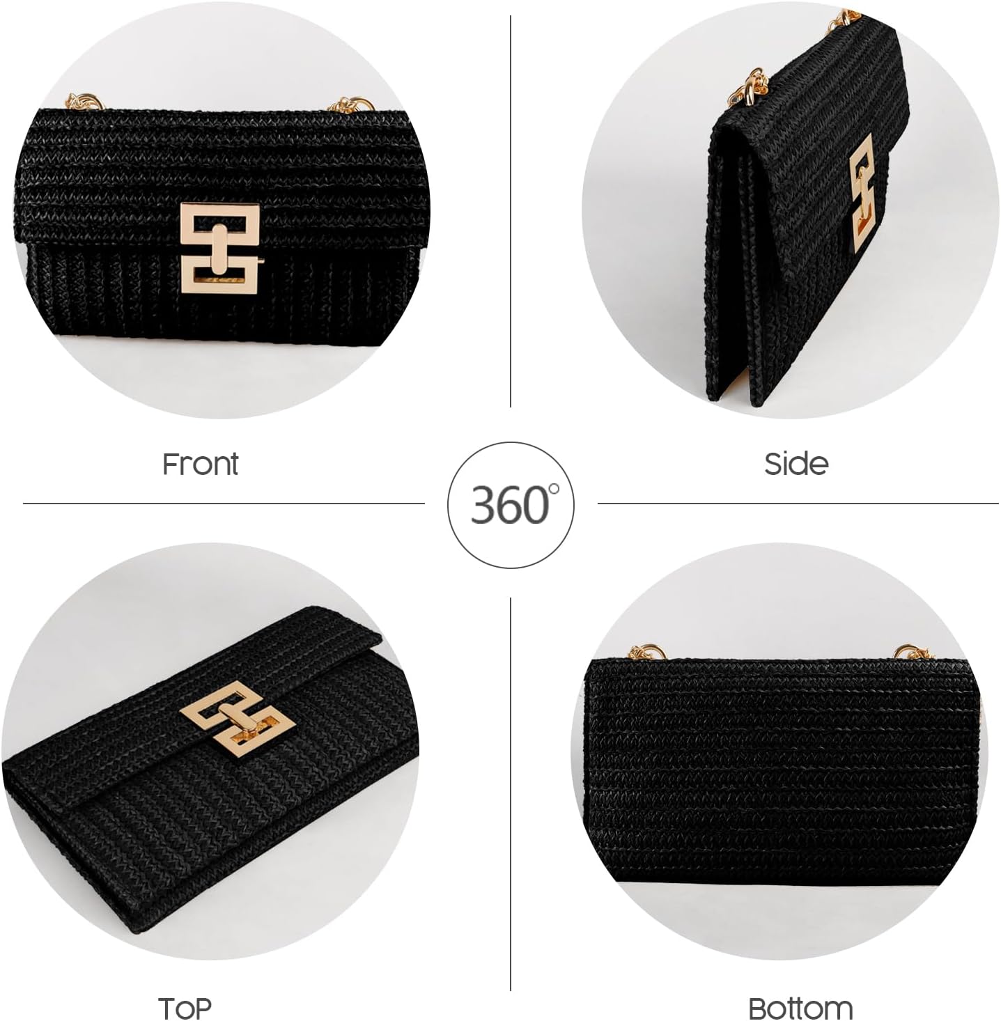 Straw Clutch Purse Crossbody Bag for Women Designer Evening Handbag Casual Summer Beach Straw Shoulder Bag - Image 4