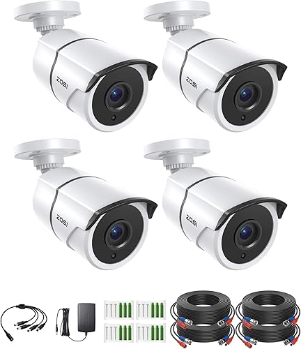 ZOSI Paquete de 4 cámaras de seguridad HD-TVI de 2.0 MP 1080P de 2.0 MP, visión nocturna de 80 pies, 1920TVL, cámara de vigilancia resistente a la