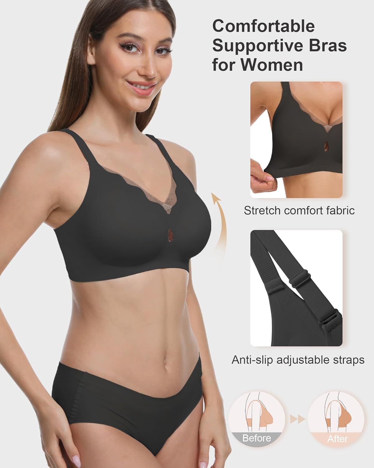 Vinfact Scalloped Womens Wireless No Underwire Bras Push Up Supportive Tshirt Seamless Comfortable Full Coverage Bralettes - Image 4