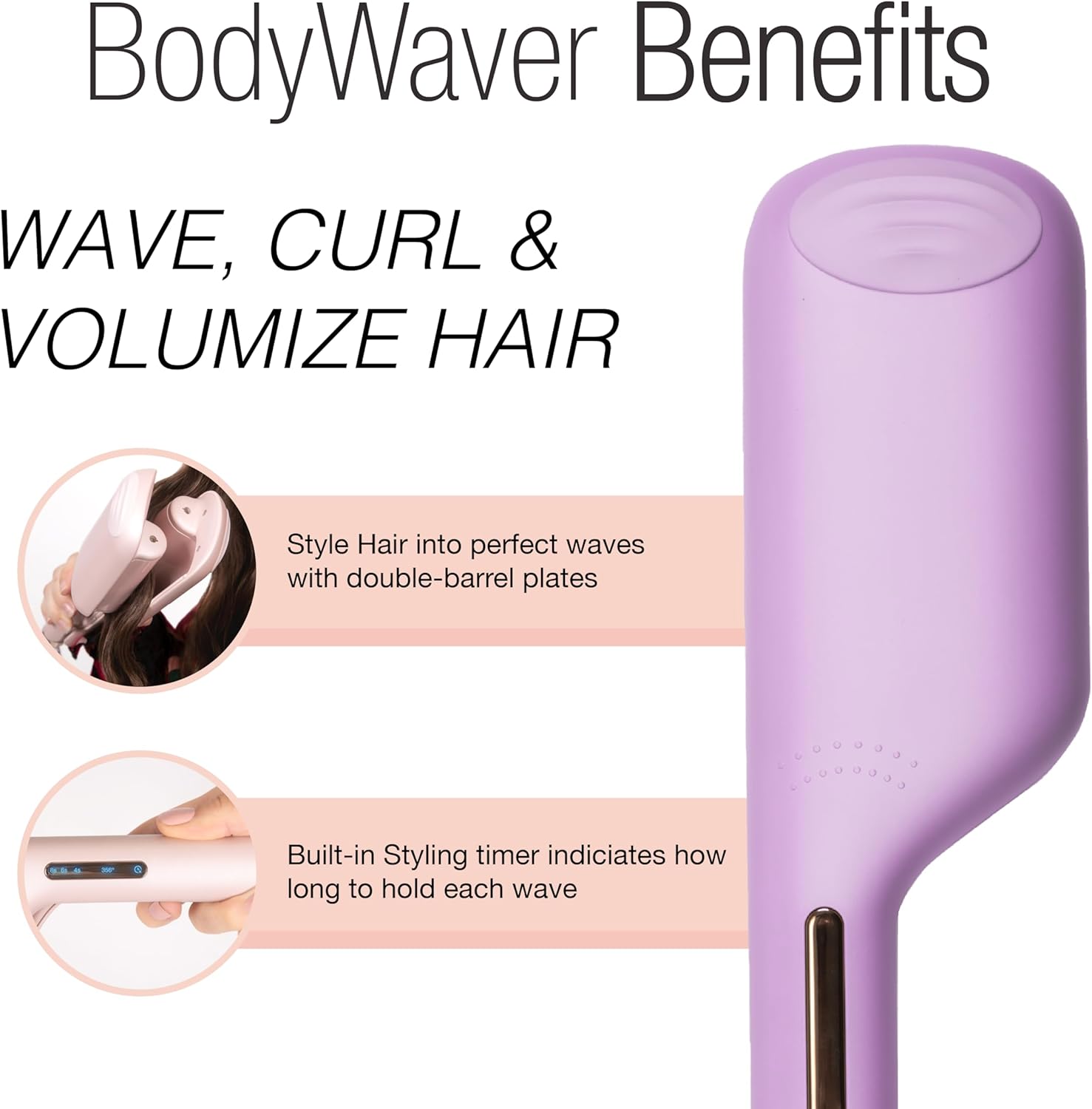 CALISTA BodyWaver Large Wave Styler | Hair Curling Tool with 1.25” Plates for Perfect Waves Every Time | Includes Timer to Prevent Heat Damage | Dual Voltage & Adjustable Temp (Large Sky)