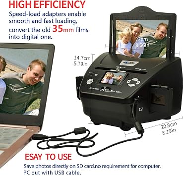 Digital Film Scanner, High Resolution 16MP with 2.4 LCD, 4 in 1 Converts 35mm/135 Slides & Negatives, Photo, Name Card to Digital Files, Black