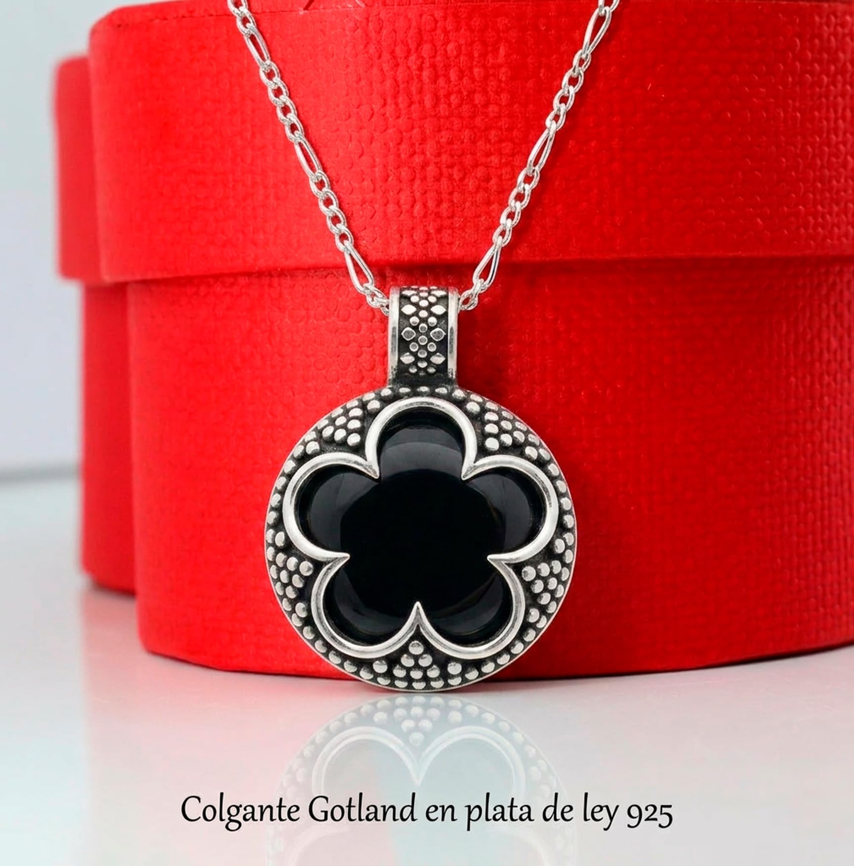 Only faith Collar con Amuleto Gotland de Plata de ley 925, Colgante de Piedra Natural Amuleto de proteción, Cadena Italiana 45cm, con Caja de Regalo