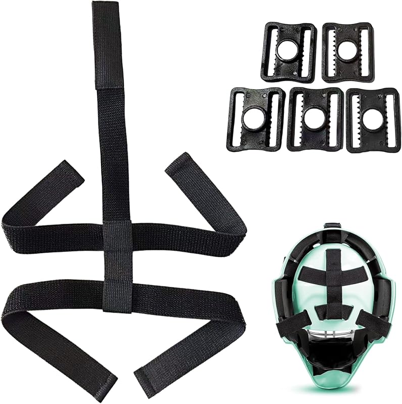 1 correa de máscara de portero de 5 puntos – arnés ajustable para correas de casco con espalda abierta, kit de reparación de casco de portero con 5 hebillas, equipo de nailon duradero para máscaras de hockey sobre hielo y hockey sobre césped (negro)