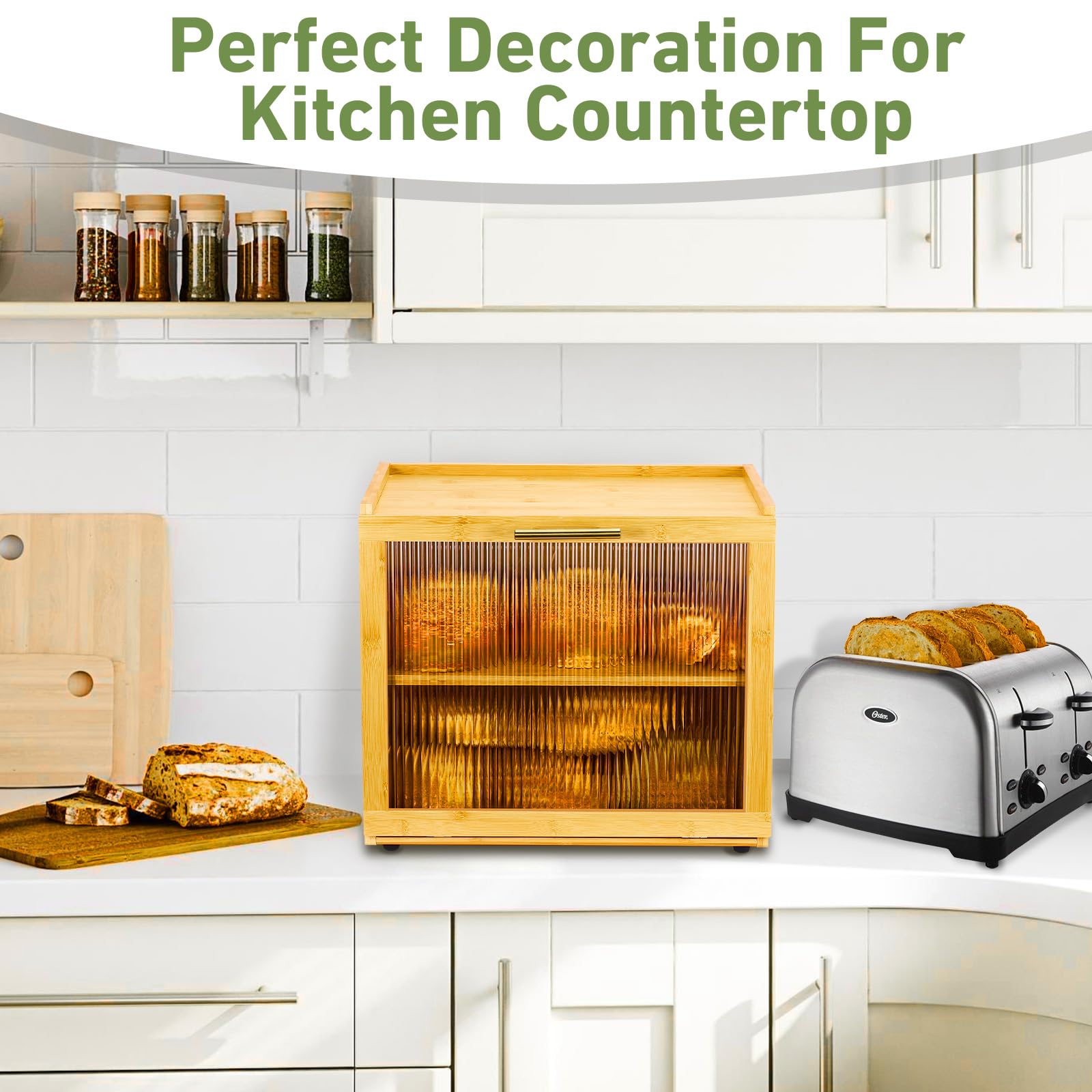 Panera de bambú de doble capa para encimera de cocina, contenedor de almacenamiento de pan, panera grande de granja