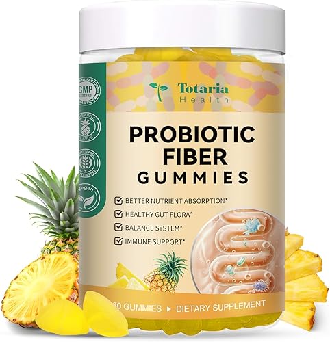 Totaria Gomitas de fibra probiótica 9 en 1 para adultos y adolescentes, suplemento de fibra de psyllium con 5 mil millones de UFC Bacillus