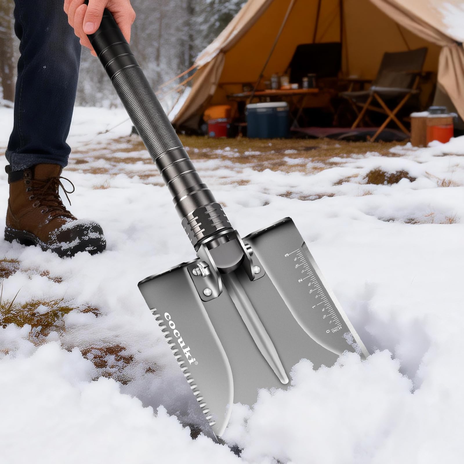 1.0 Multifunktionale Outdoor-Klappschaufel mit Einstellbarer Ausrüstung aus Kohlenstoffstahl, geeignet für Outdoor-Camping-Wandern und Überlebensnotfälle