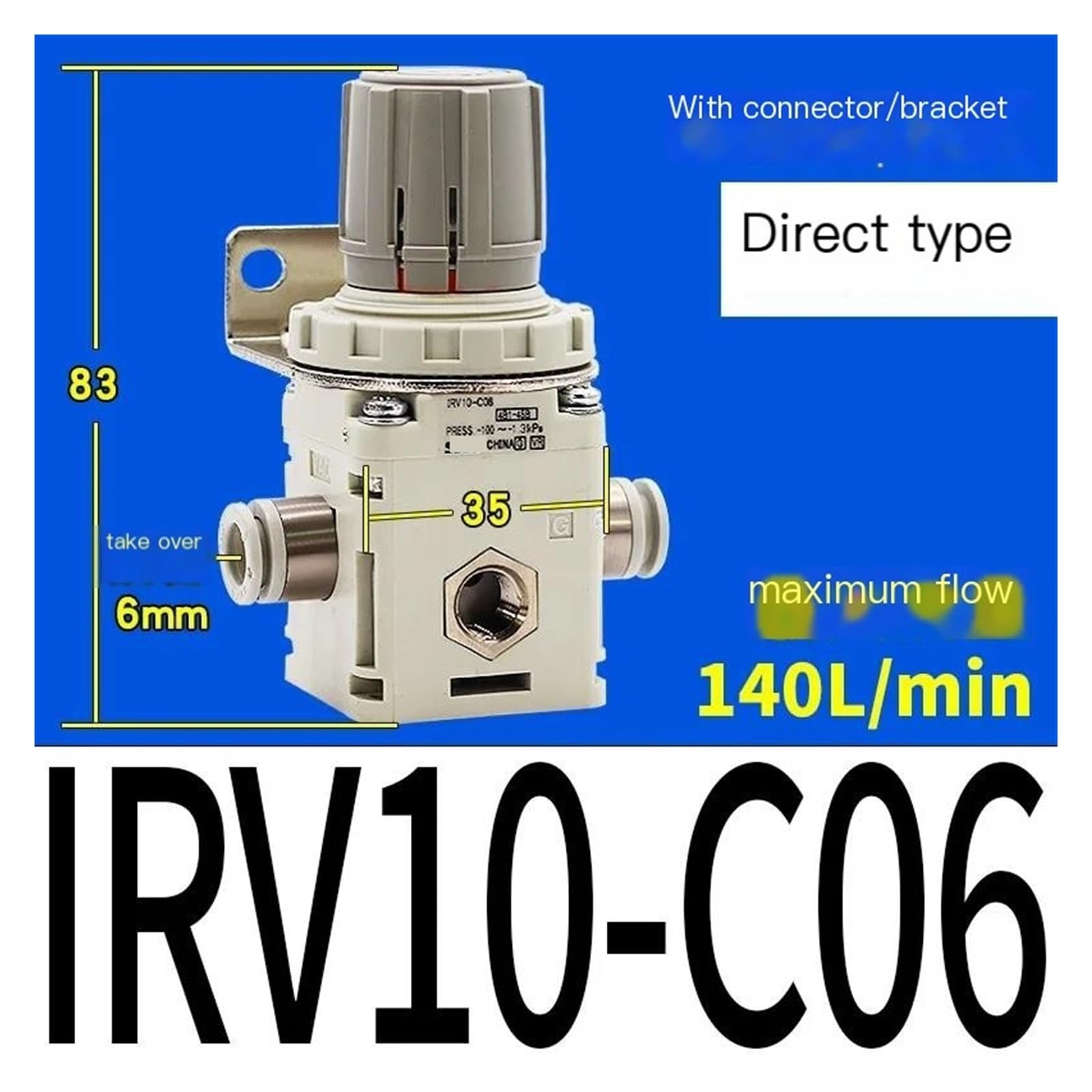 Regolatore di vuoto a pressione negativa IRV10/IRV20 Raccordi a gomito dritti con manometro Regolatore di pressione digitale(IRV10-C06B)