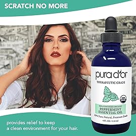 PURA D\'OR Organic Peppermint Essential Oil (4oz with Glass Dropper) 100% Pure & Natural Therapeutic Grade - Hair, Body, Skin, Aromatherapy Diffuser, Massage, Refreshens, Energy, Mood, Home, DIY Soap