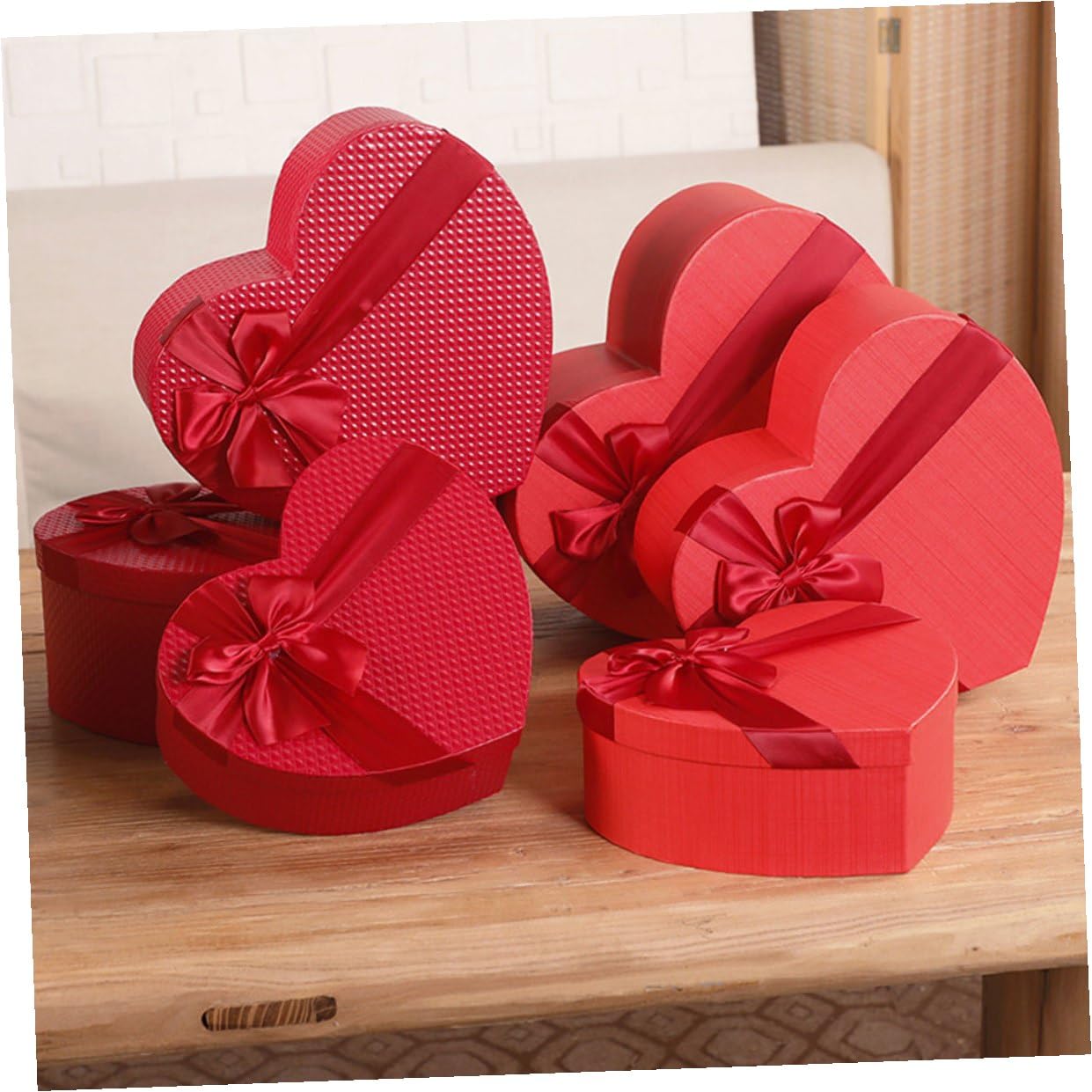 HANABASS Herzförmige Geschenkbox 3 Stück aus Leichtem Karton mit Deckel Wiederverwendbar und Flach Verpackt für Valentinstag Hochzeit und Feierlichkeiten
