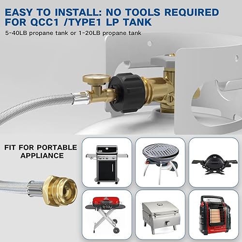 Miniatura 6 de NQN Manguera adaptador de propano trenzada de acero inoxidable de 12 pies con medidor, adaptador de manguera de tanque de propano convertidor de 1