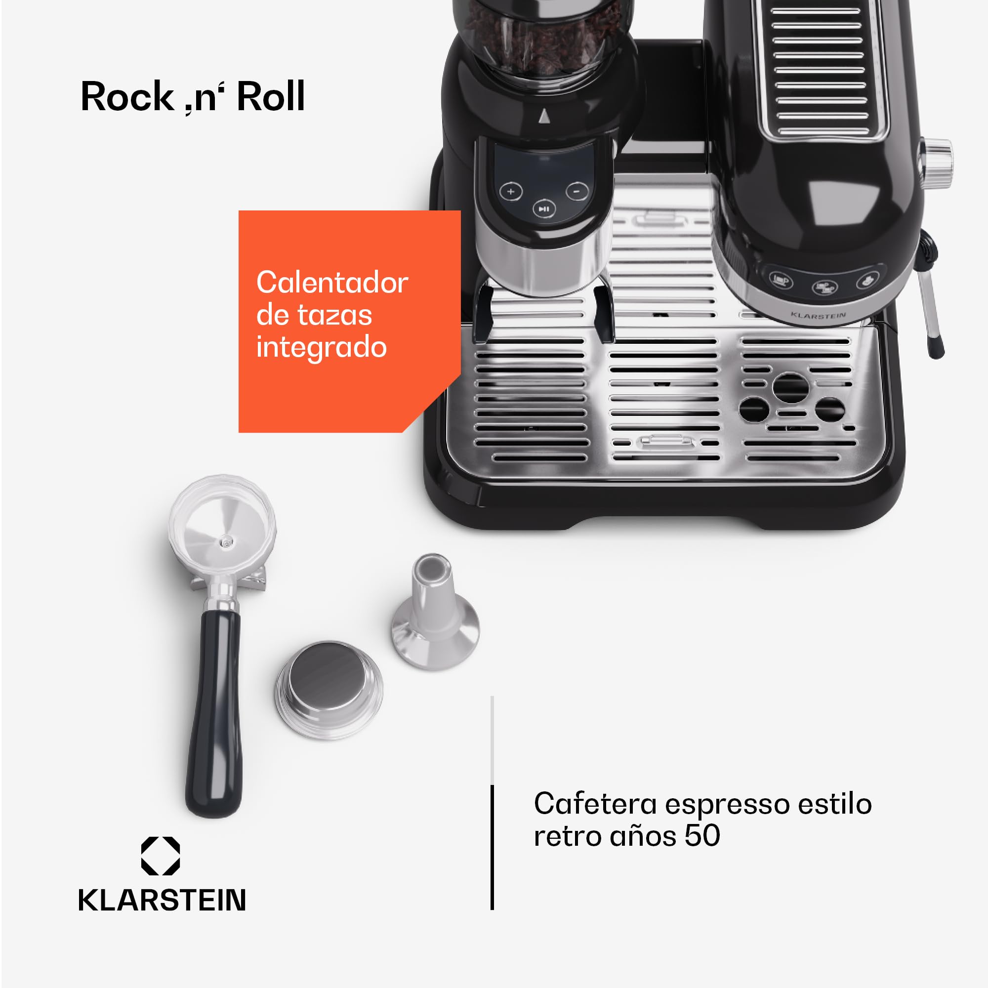 KLARSTEIN Cafetera Expresso Automatica con Espumador de Leche, Cafetera Espresso 1.4 l. Cafeteras, Pequeña de Acero Inoxidable 1550W para Capuccino, Cafetera Automatica, Maquina de Cafe
