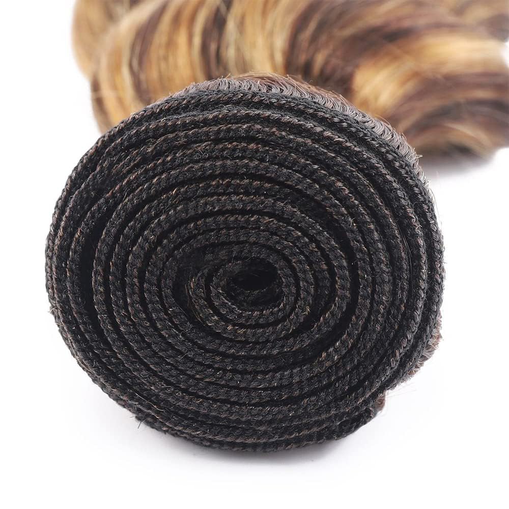 Human Hair Extensions Body Wave Human Hair Bundles Sew in Bundles P4/27 Highlight Blonde Unprocessed Virgin Cheveux Humain Minimal Smell Low Tangle for Women 1 Bundle 16 Inch