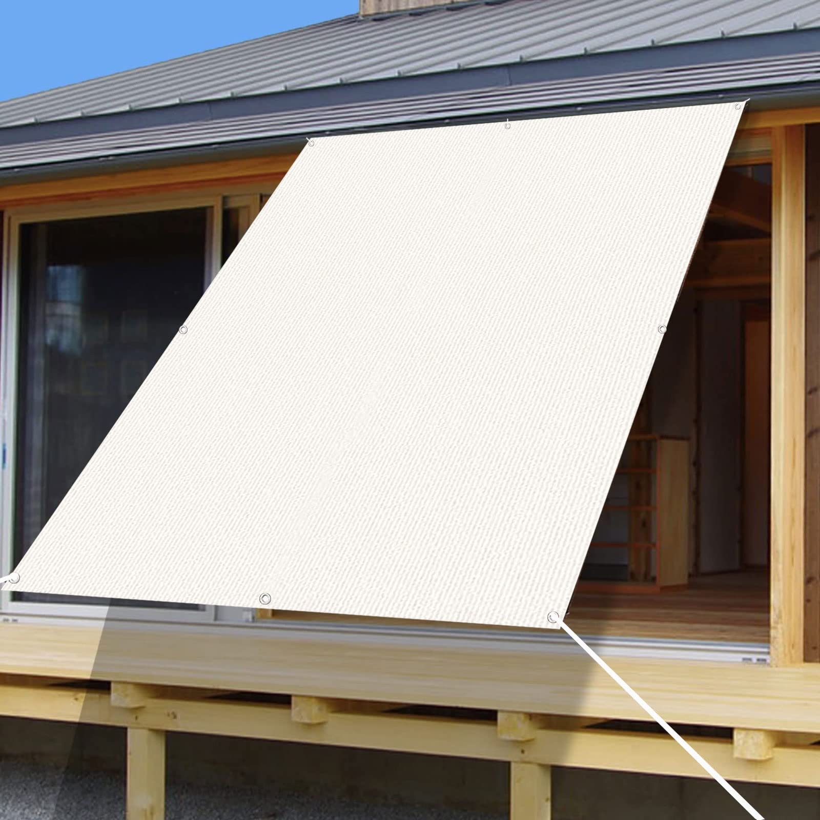 Voile d'ombrage anti-chaleur pour balcon et terrasse avec oeillets toile blanche HDPE