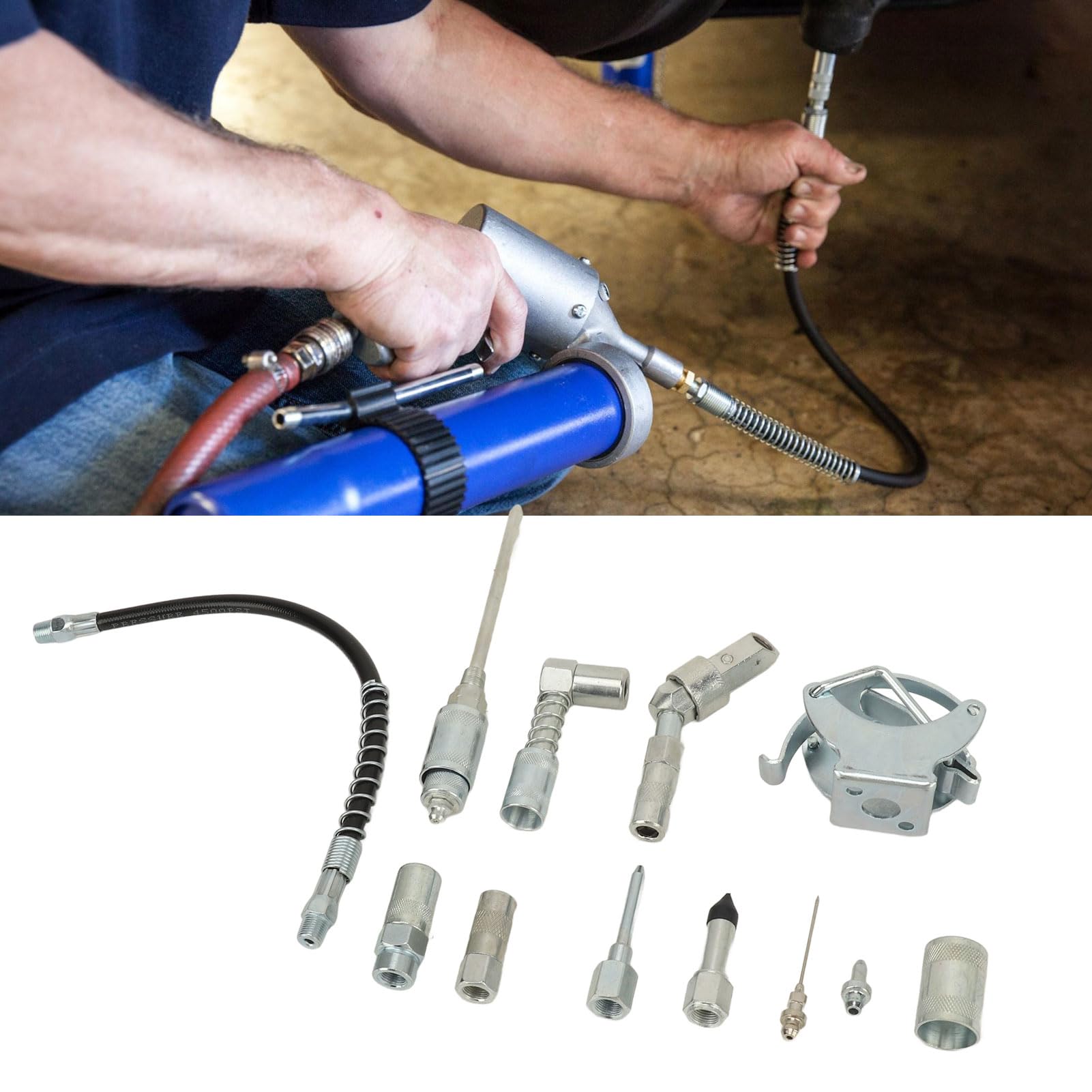 Kit de Accesorios de Lubricación con Grasa de Conexión Rápida para Camiones Automotrices, Kit de Accesorios para Pistola de Engrase de Construcción MEtálica