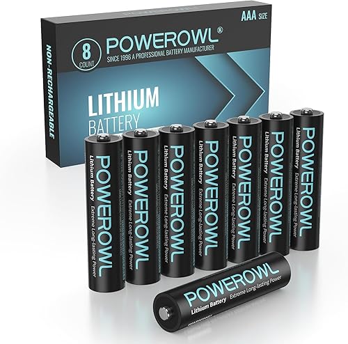 POWEROWL Baterías de litio AAA de alta capacidad de larga duración, batería triple A de 1.5 V para dispositivos de alta tecnología, paquete de 8