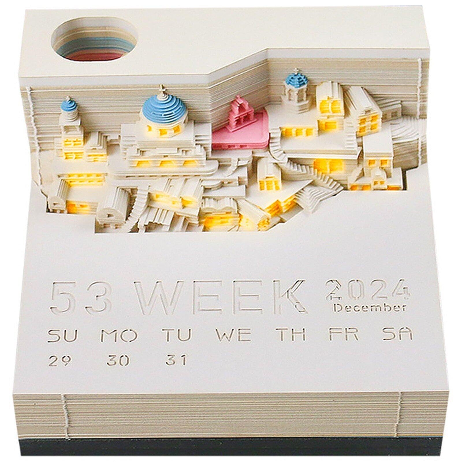Calendrier Artistique 3D Santorin en papier découpé pour cadeaux de bureau