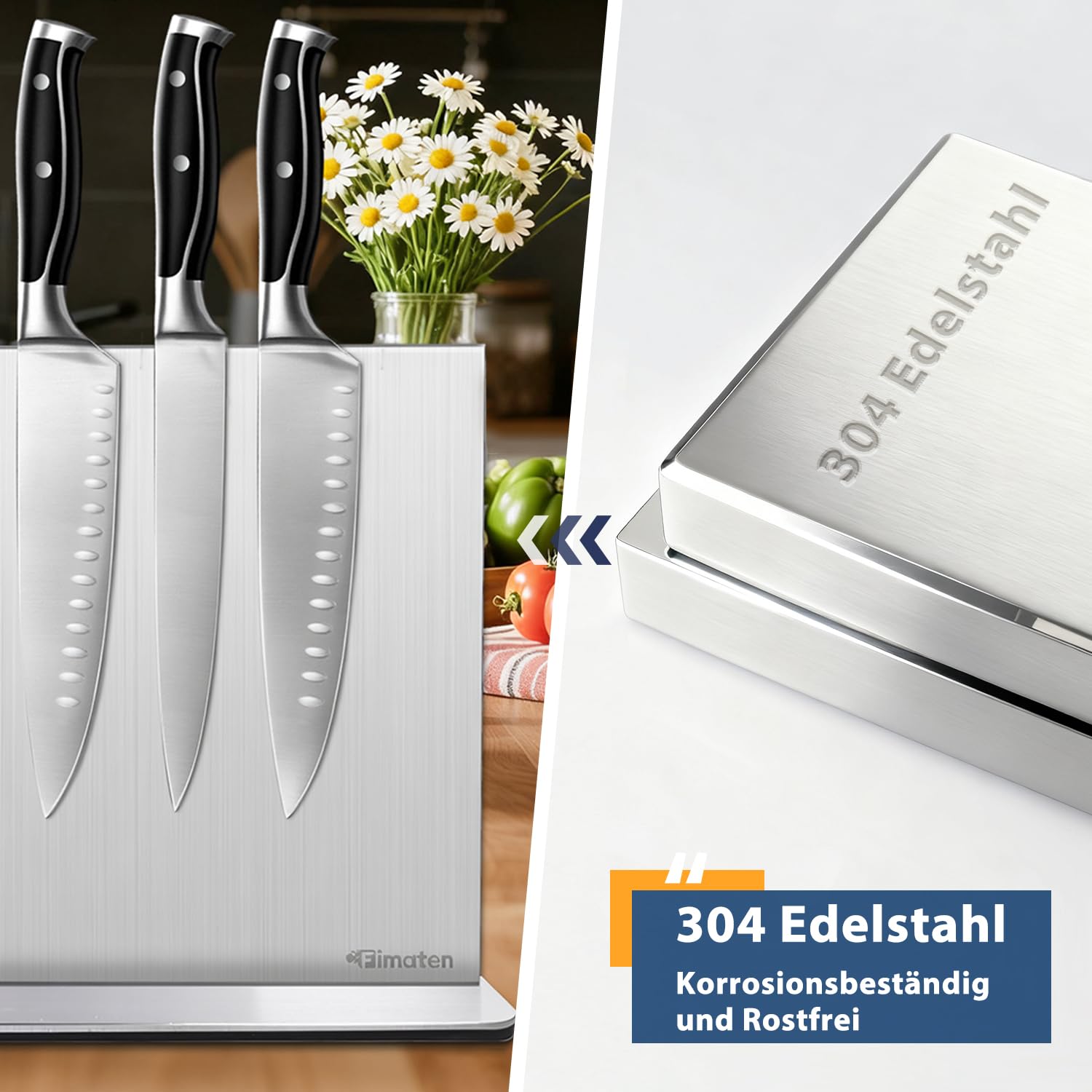 Messerblock Magnetisch ohne Messer, Magnet Messerblock aus Edelstahl, Doppelseitig Magnetischer Messerhalter, Unbestückt Messerblöcke Universal Magnetic Knife Block für Küchenmesser, 30x21,5cm