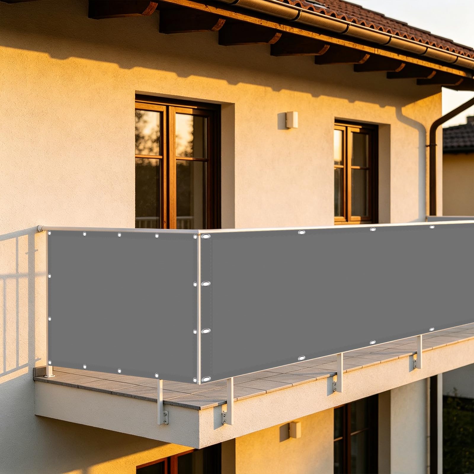 Telo Frangivisto 150 x 460 cm Anti-UV, Oscurante, Résistant Au Vent, Antistrappo Recinzione Copertura con Corde, Occhielli per Esterno, Grigio Chiaro