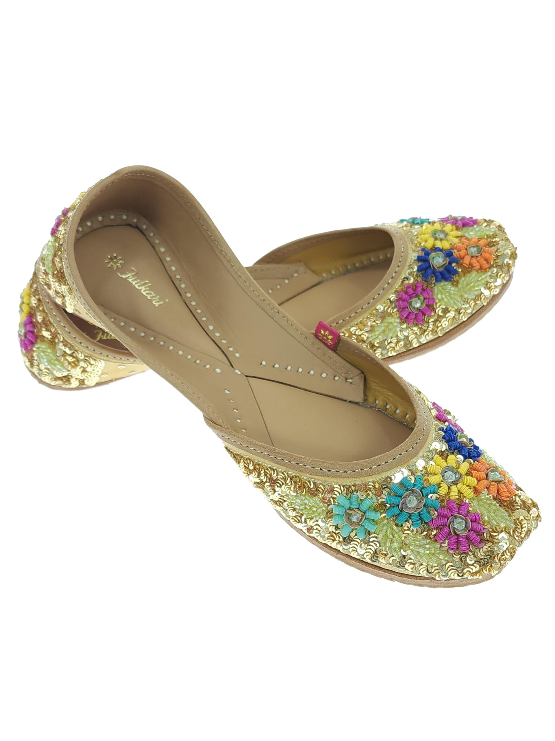fulkari Women Kerria Multicolor Genuine Soft Leather Embroidered Jutis | Bite and Pinch Free Jutti | Punjabi Formal Juttis | Girl's Wedding Flat Ladies Mojari | Formal Ethnic Juti |-picture-22