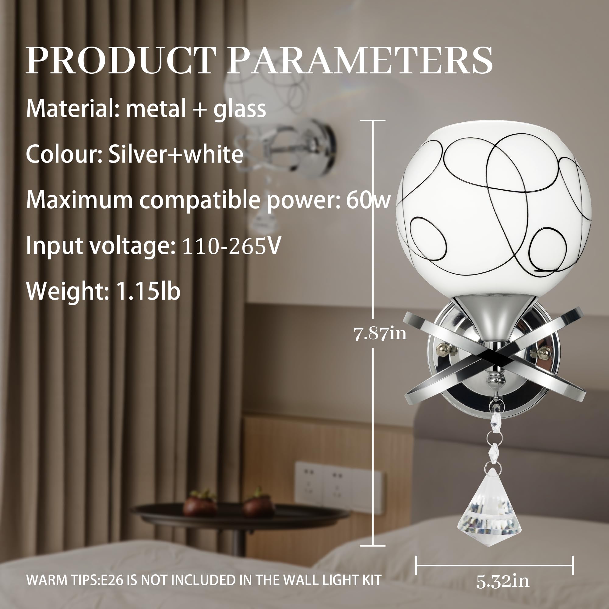 RYTABEE Wall Lamps - Modern Decorative Wall Lamps - Hardwired Wall Lamps - Wall Lamps with Glass Shades in Sets of Two - for Stairs, Bathrooms, Hotels, Living Rooms, Kitchens, Bedrooms