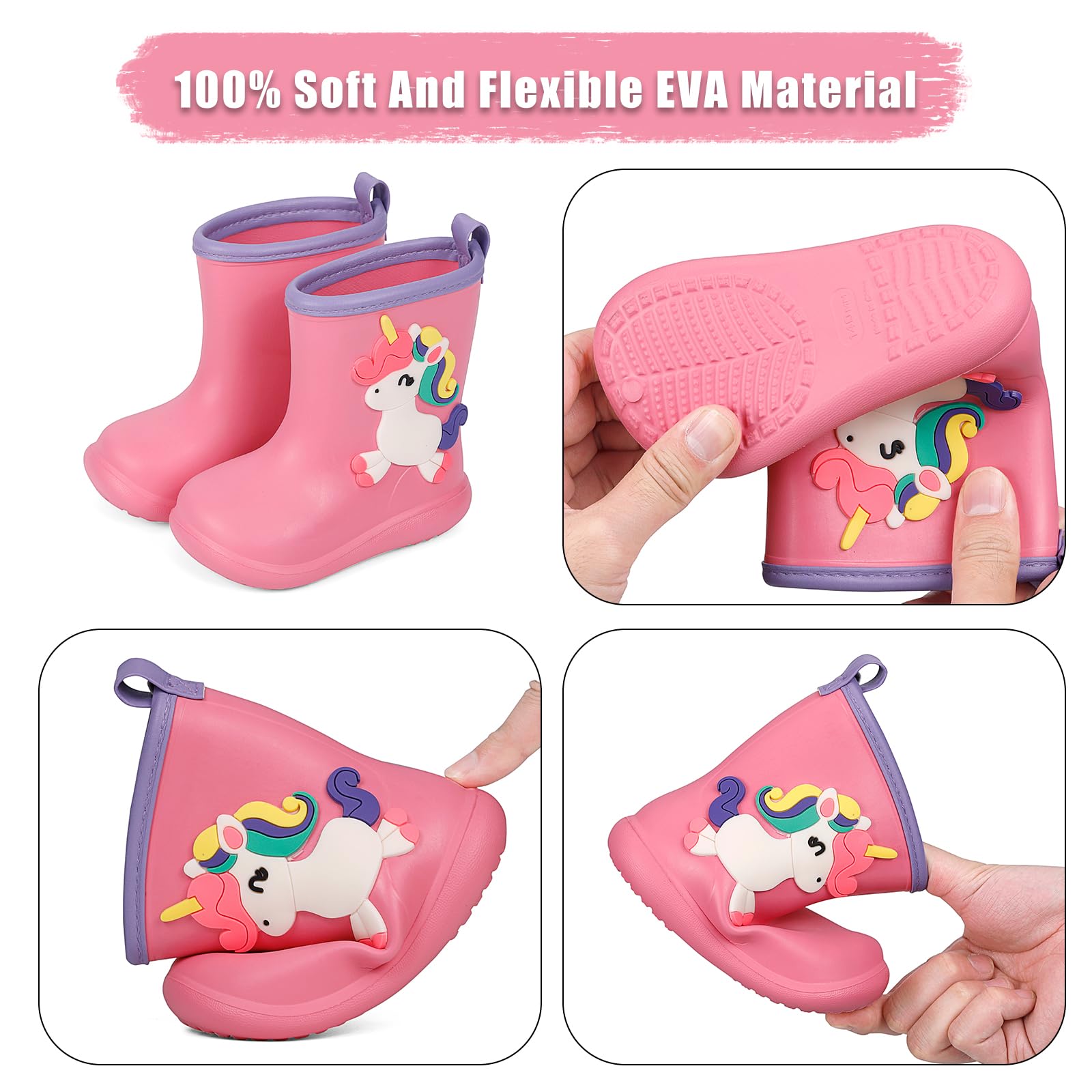 MASOCIO Botas de Agua Niño y Niña Botas Lluvia Bebé Dibujos Animados de Animales Impermeables y Antideslizante Talla 20-30 EU