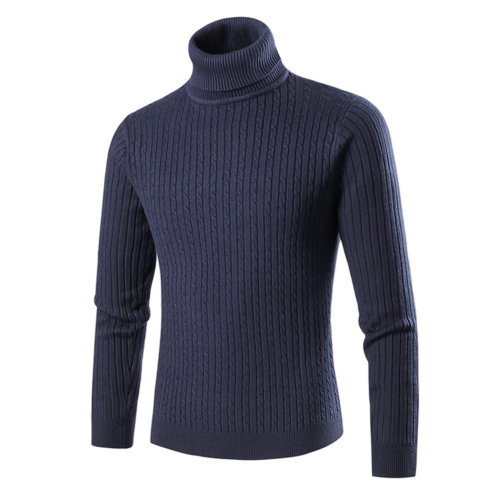 Pull thermique uni à manches longues et col roulé pour homme, beige, XXXL