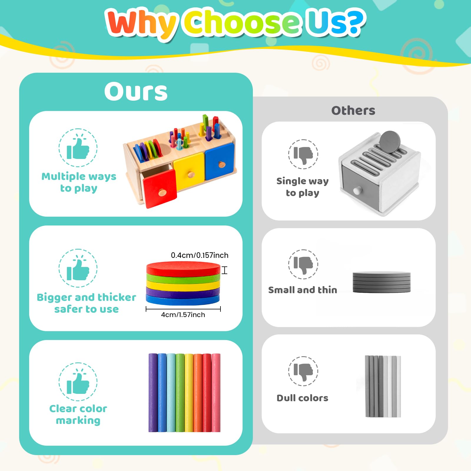 Juguetes Niños 1 2 3 Años, 3 en 1 Juguetes Montessori de Madera 1-3 Años Juego de Clasificación por Color y Forma, Montessori Juegos Educativos Aprendizaje Sensorial Regalos para Niños Niñas — view 4