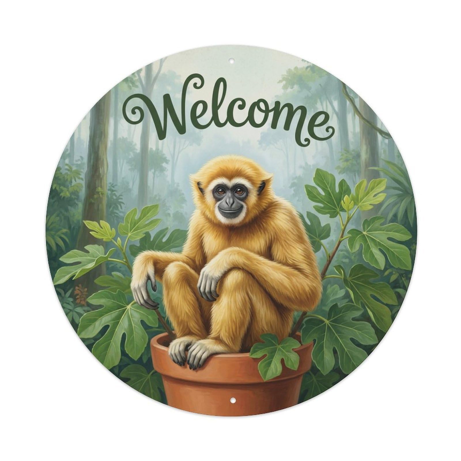 Welcome Gibbon Fig Tree Metal Tin Sign