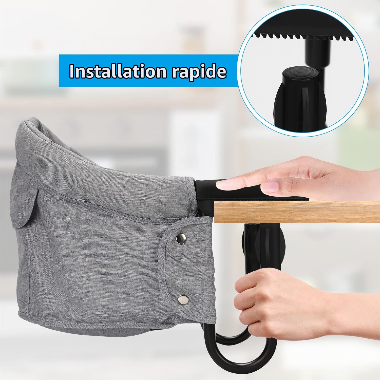 Siège de table pliable, rehausseur de chaise pour bébé, siège de table pour bébé à la maison et en voyage avec sac de transport, supporte jusqu'à 18 kg (gris)