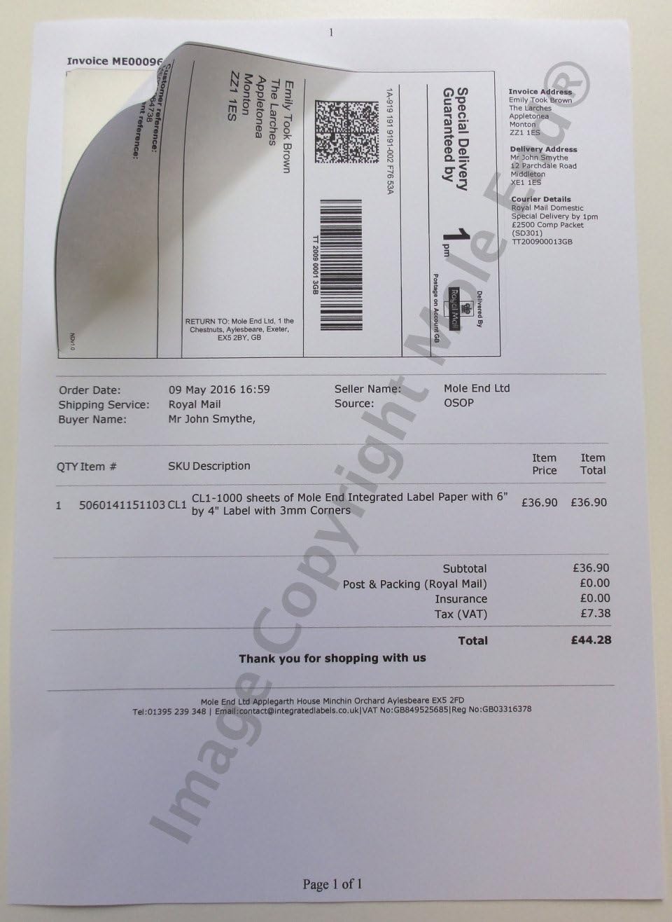 1000 Sheets of RoyalMail (2D Barcode), Yodel & UKMail 6x4 Invoice Integrated Label Paper - Print Directly from One Stop Order Processing