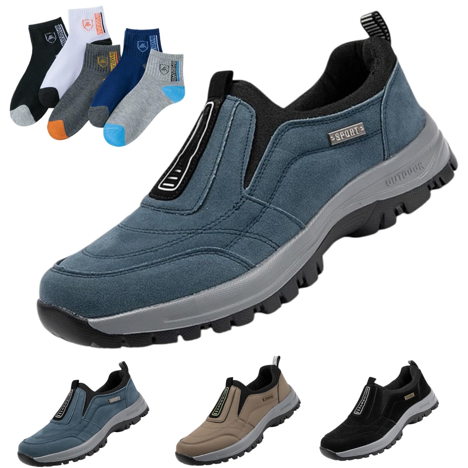 Męskie wsuwane buty z szerokimi palcami, podparcie łuku, modne trampki, ortopedyczne trampki do chodzenia, amortyzowane, do wędrówek, pracy, NIEBIESKI, 5 UK Wide