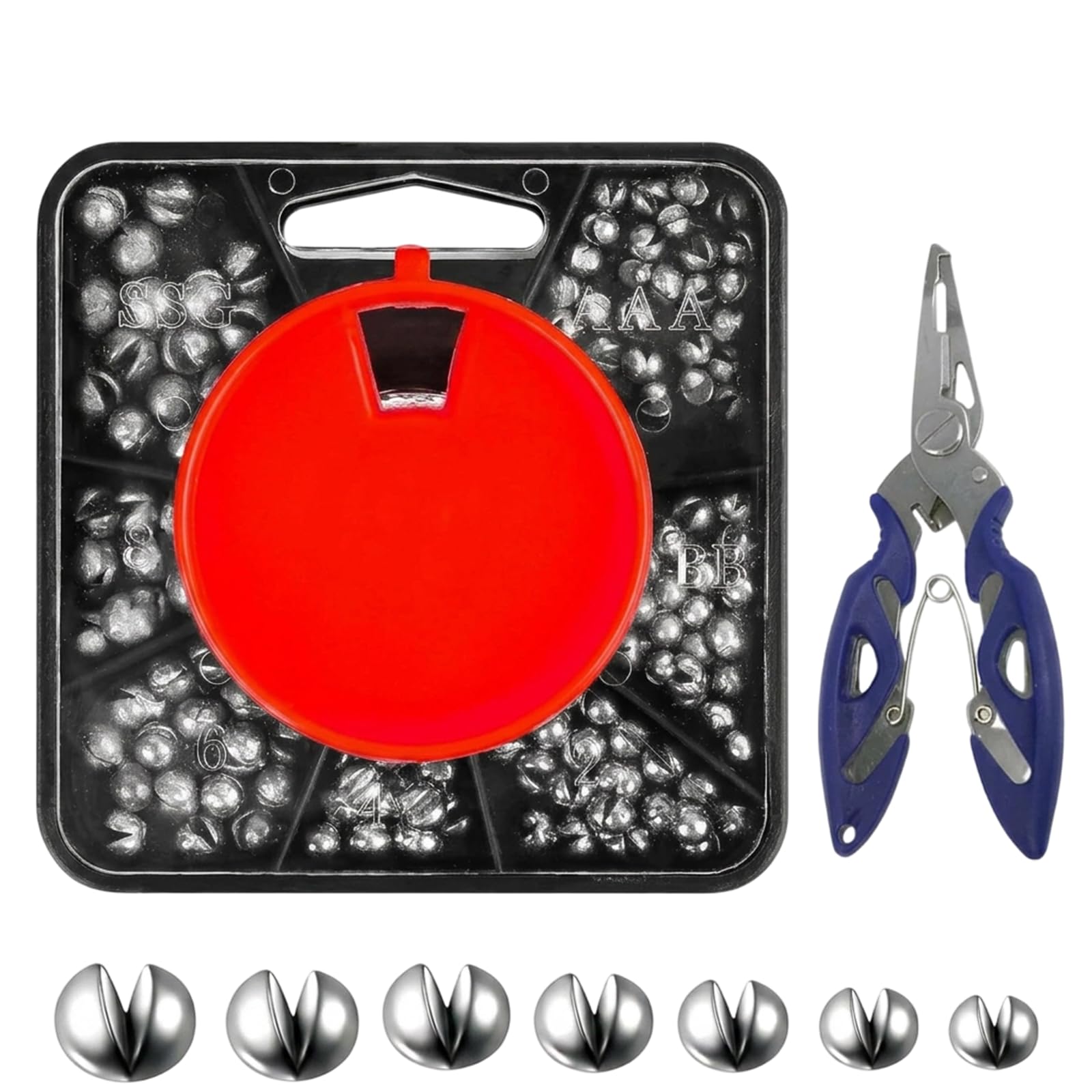 2 PCS Split Shot Fishing Weights, Fishing Tackle with Pliers for Deep-Water Angling, Quick Size Adjustments in Reservoirs and Rivers, Coarse Fishing Accessories Kit for Multi-Species Anglers