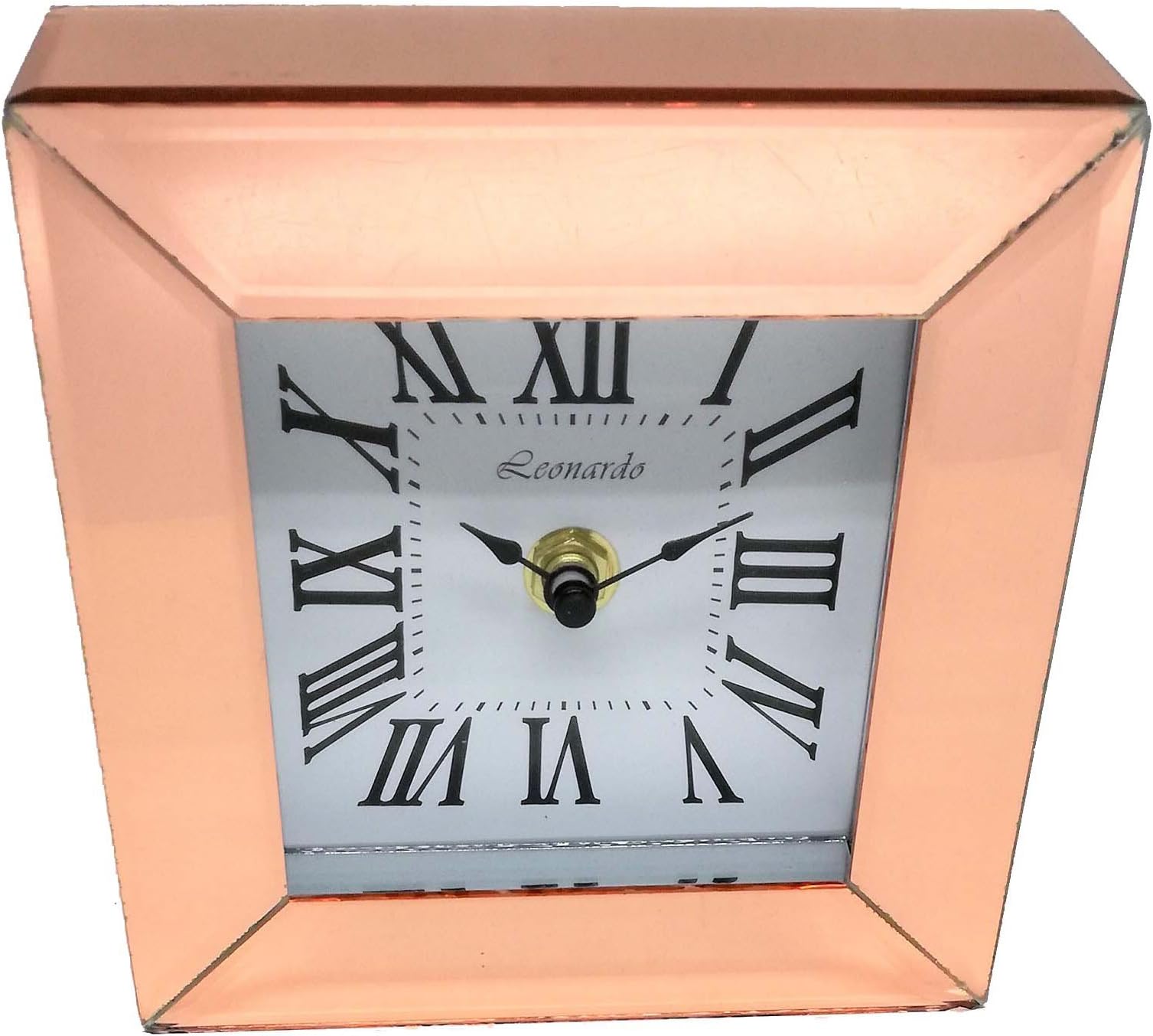Copper Coloured Mirrored Glass Square Desk / Shelf Clock - 12 Hour Display