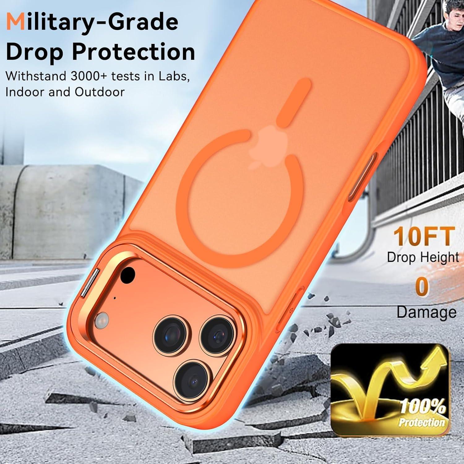 Elzzi Kickstand Case for iPhone 18 Pro Max/iPhone 17 Pro Max Case MagSafe Compatible, Builtin Adjustable Camera Stand, Translucent Matte AntiFingerprint Heavy Duty Shockproof Cover, Cosmic Orange — Amazon image 3
