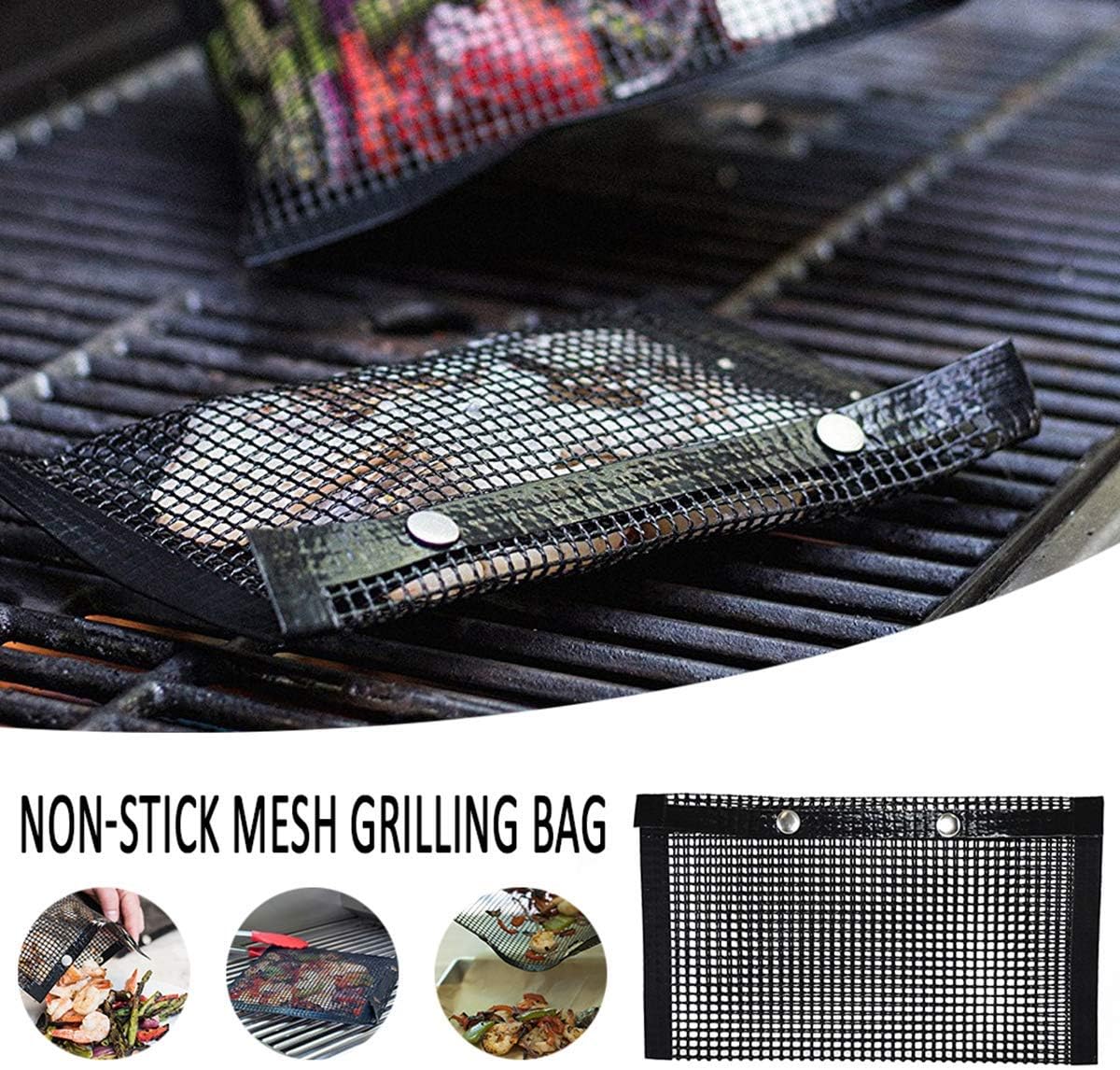 ARSSILEE Non-Stick Baking Grilling Bag BBQ Grill Mesh Baked Bag for Charcoal, Gas, Electric Grills High Temperature Resistance Reusable Easy to Clean Outdoor Picnic Tool