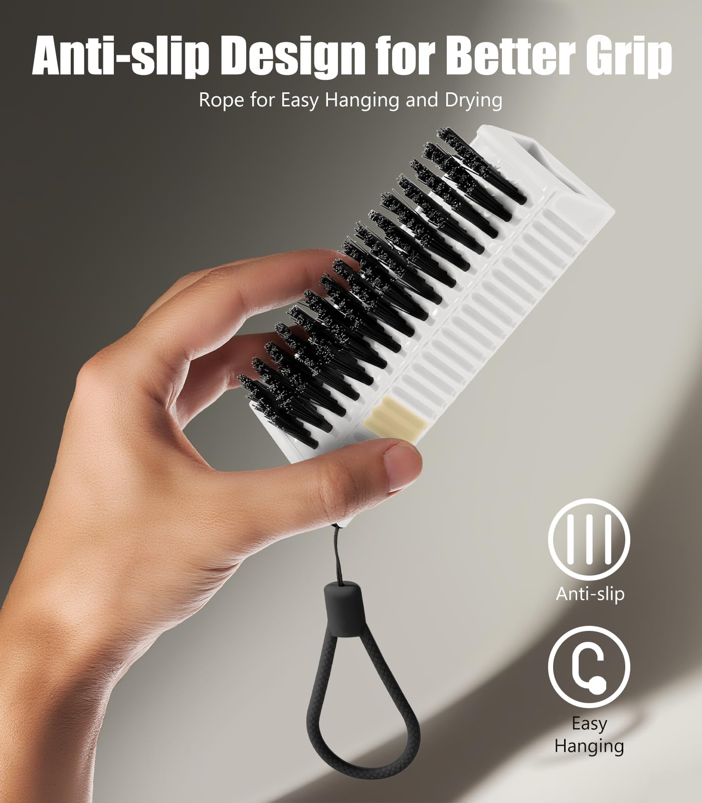 Larbois Lot de 2 brosses à ongles robustes pour nettoyer les ongles des doigts, brosse à ongles double face avec corde de suspension (blanc)