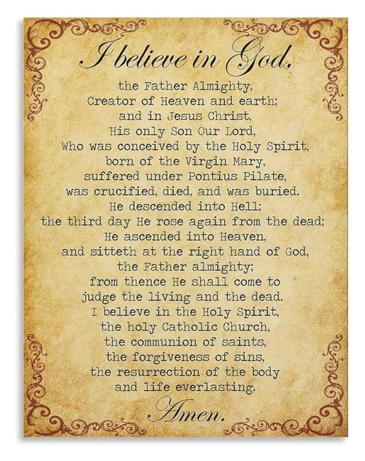 Rnumligh Unframed Vintage Christian Wall-Art Apostles Creed Prayer Canvas Poster For Kitchen Decor Office Inspirational Artwork(,08X12inch(20X30cm))
