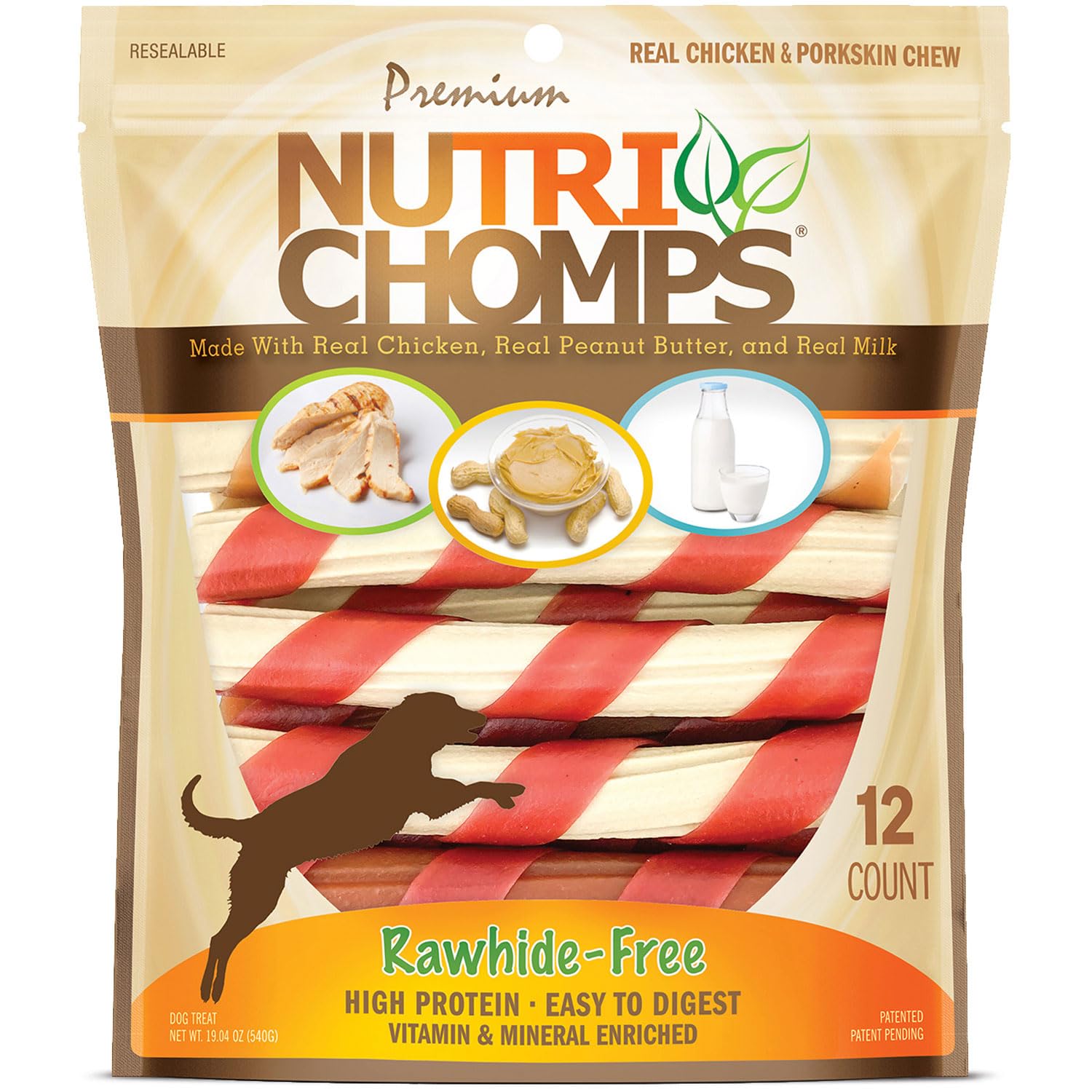 NutriChomps Dog Chews – 6-inch Twists, Easy to Digest, Rawhide-Free Dog Treats, Healthy, 12 Count, Real Chicken, Peanut Butter and Milk flavors