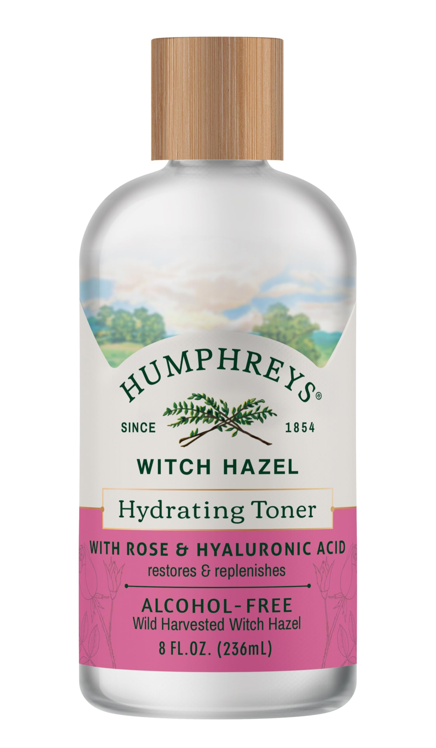 Humphreys Witch Hazel Hydrating Toner | Wild Harvested Witch Hazel & Rose | Natural, Alcohol-Free Formula | Balancing & Hydrating | Clears Pores | 8 Fl Oz