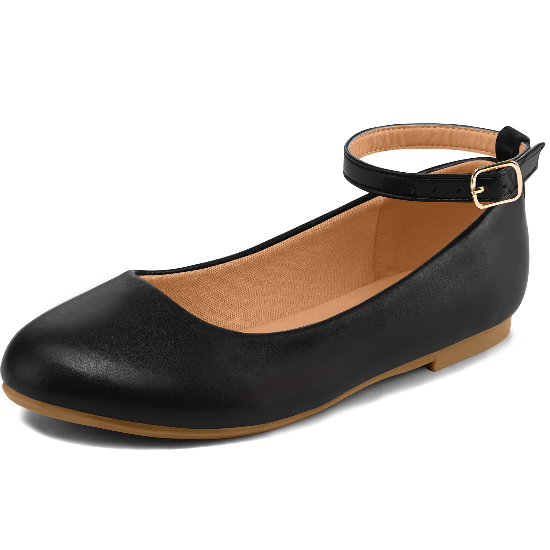 Photo 1 of K KomForme Girl's Ballerina Flat Ankle Strap Dress Ballet Flat Shoes (Toddler/Little Kid/Big Kid) for Wedding Party School Black Pu - 4