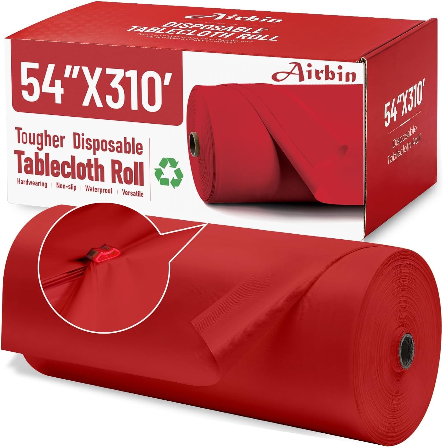Plastic Table Cloth, 310 Ft X 54 in Disposable Tablecloth Red Tablecloth Premium PEVA Plastic Table Cloth Disposable with Any Cut Sliding Cutters for Picnics, Parties, Birthdays, Festivals