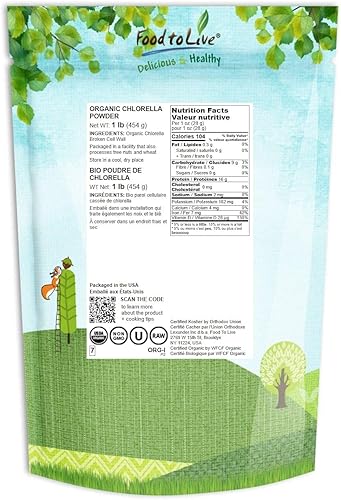 Miniatura 2 de Food to Live Chlorella en polvo orgánico, 1 libra, sin OMG, kosher, algas verdes crudas, superalimento vegano, a granel, proteína verde vegana pura,